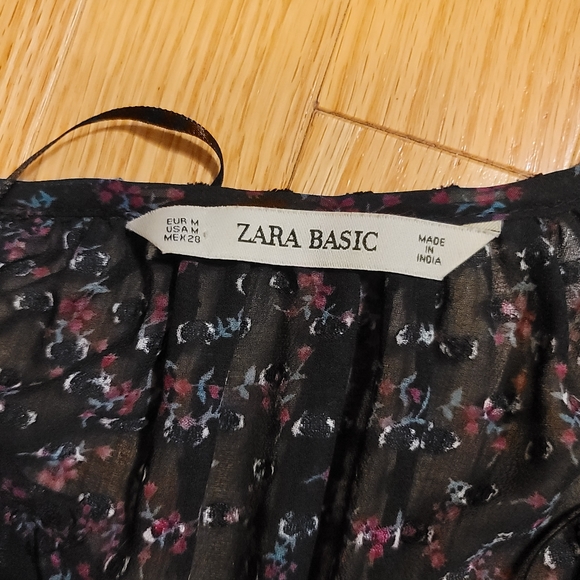 Zara Black Floral Tiered Dress Medium - Picture 6 of 8